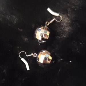 Silver Faceted Disco  Ball Drop Earrings - Women Jewelry